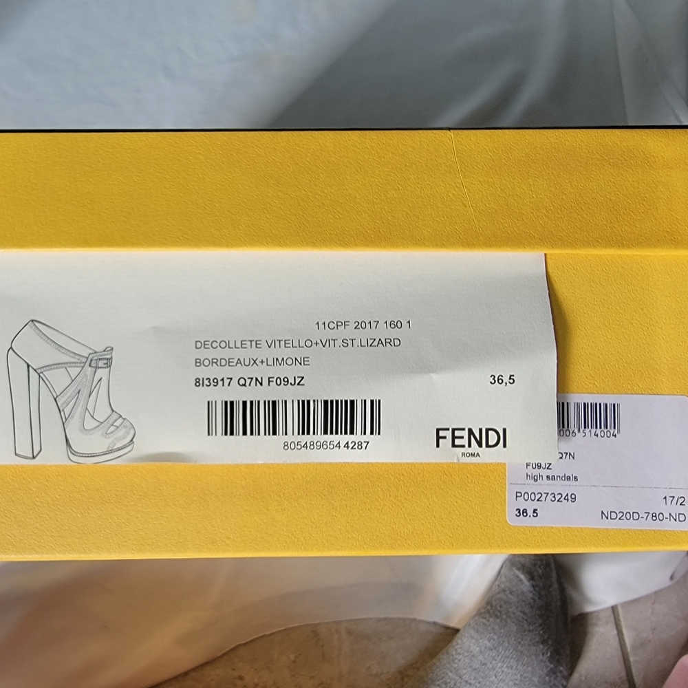 FENDI Chameleon Brown Leather Yellow Heel Mary Jane Platform Shoes - Picture 9 of 9